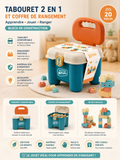 Tabouret enfant 2 en 1 avec coffre de rangement et blocs de construction